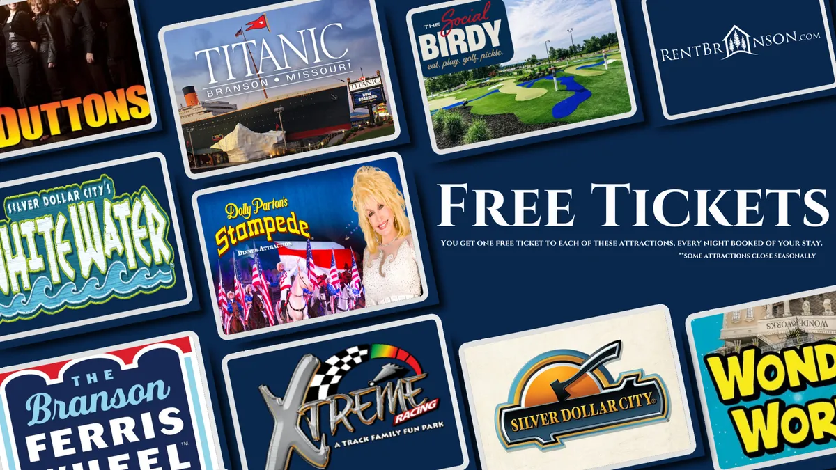 A colorful interior shot featuring promotional tickets and logos for top local attractions, inviting guests to explore nearby entertainment options during their stay.